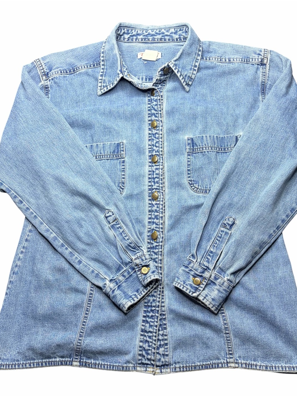 Talbots Women’s Large Denim Button Front Shirt Long Sleeve Vintage Chambray Top